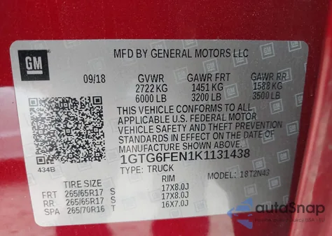 2019 GMC Canyon All Terrain W/Cloth from USA, damaged, VIN 1GTG6FEN1K1131438